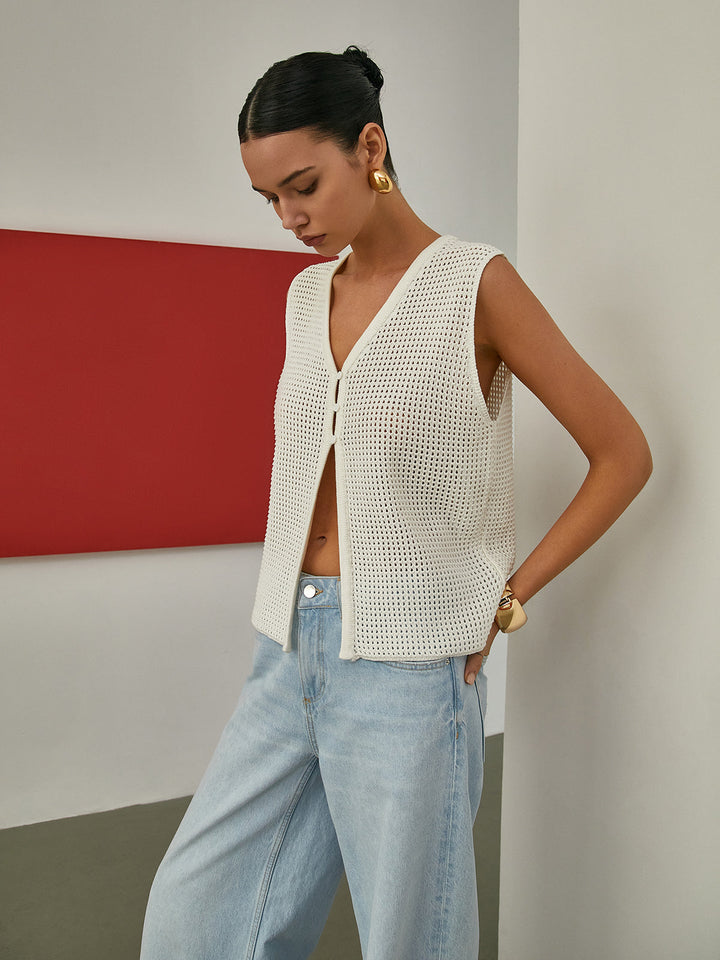 Hollow Sleeveless Knit Cardigan  Liora Lane Boutique Cardigans