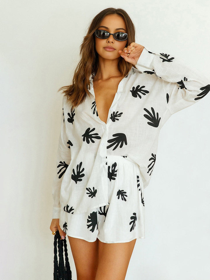 Chill Life Plant Print Shorts Set  Liora Lane Boutique Short Sets