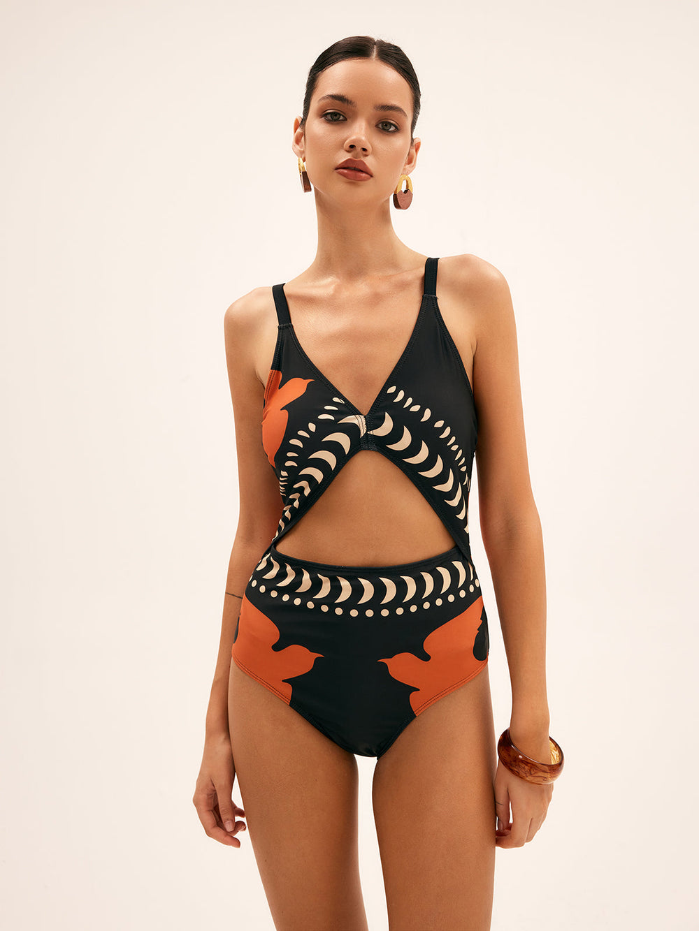 Bird Print Cutout One Piece Swimsuit  Liora Lane Boutique One-Pieces