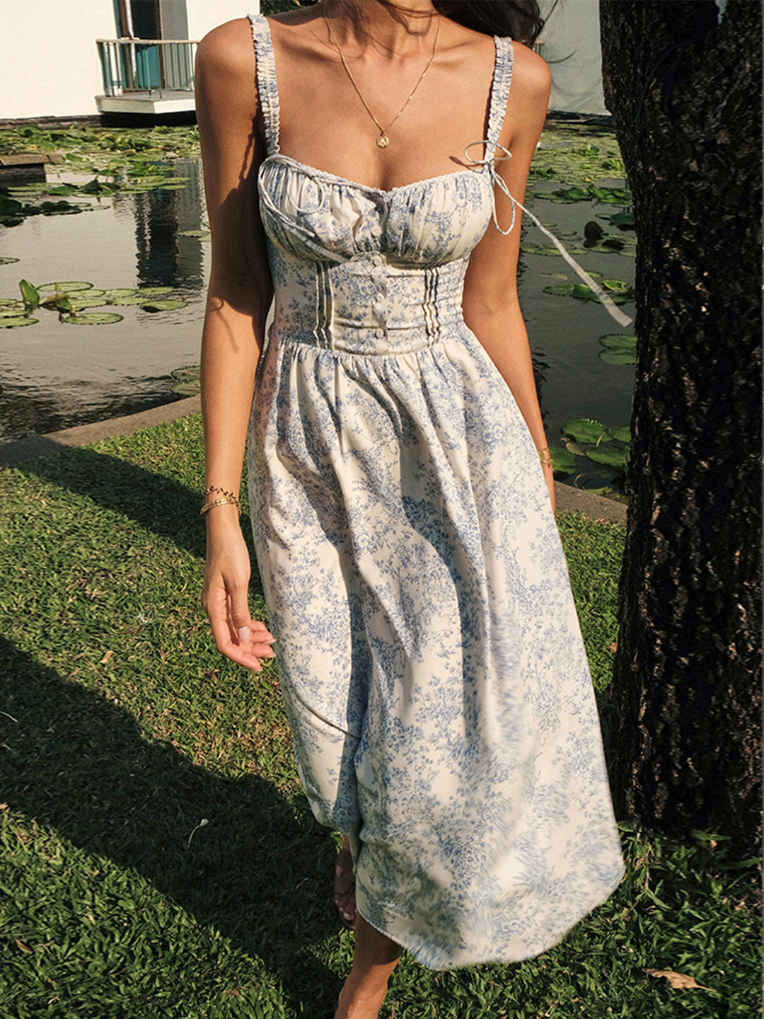 Sapphire Garden Floral Cami Midi Dress  Liora Lane Boutique Dresses