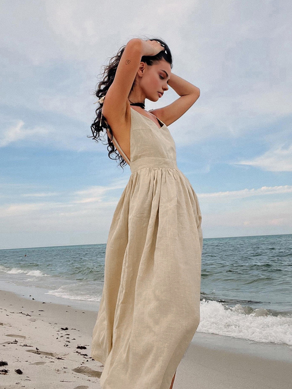 Cotton & Linen Backless Long Dress  Liora Lane Boutique Dresses