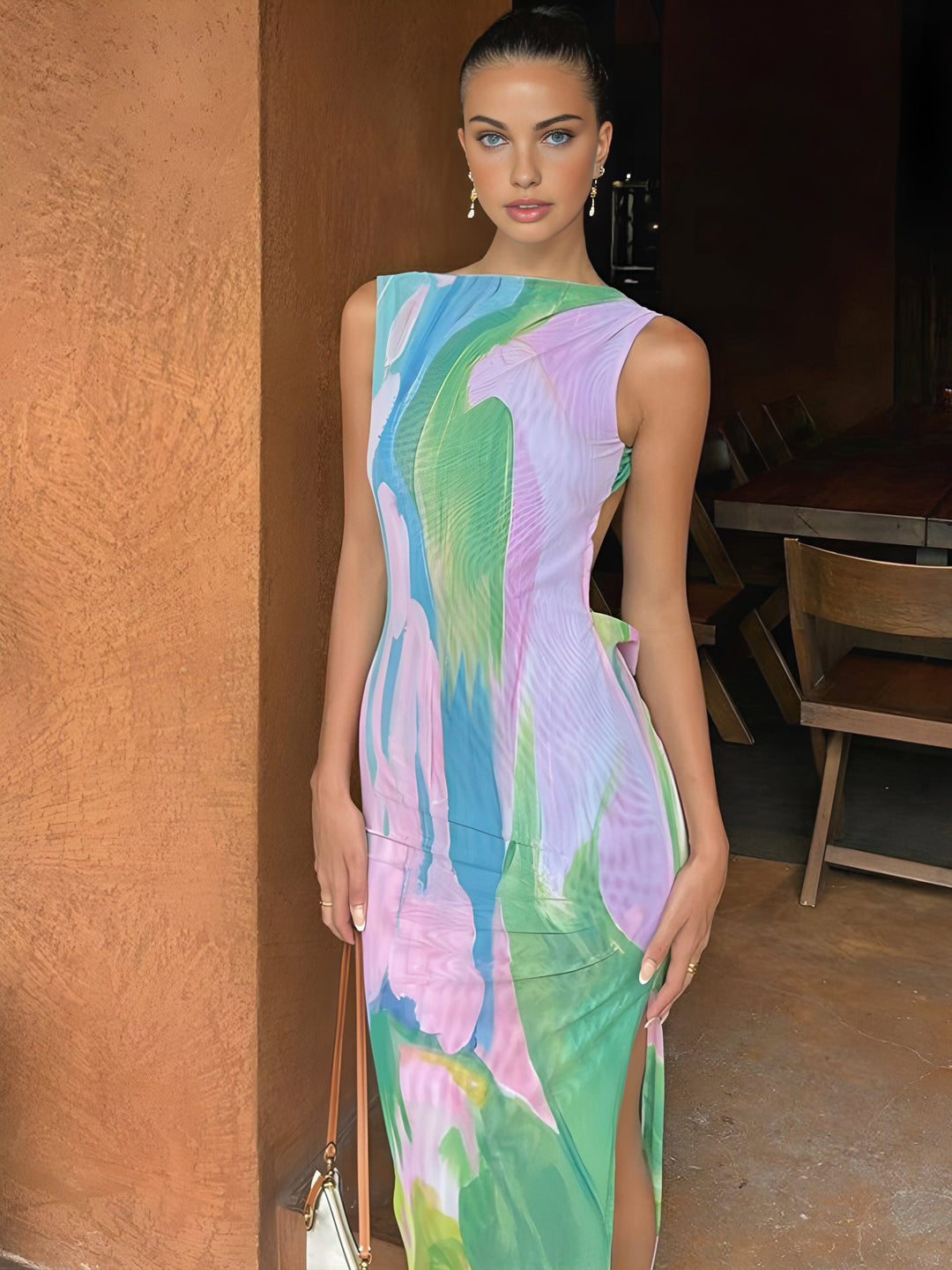 Monet Garden Print Sleeveless Long Dress  Liora Lane Boutique Dresses Multicolor / XL 29.00