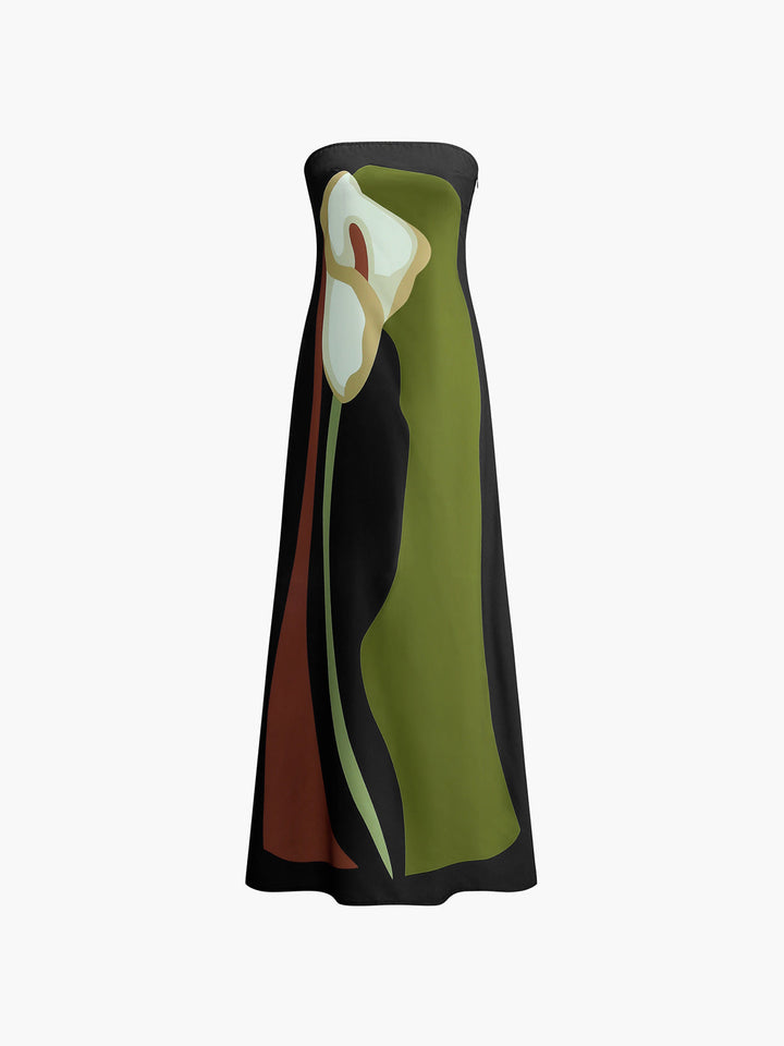 Large Floral Print Split Tube Long Dress  Liora Lane Boutique Dresses Green / XL 28.00