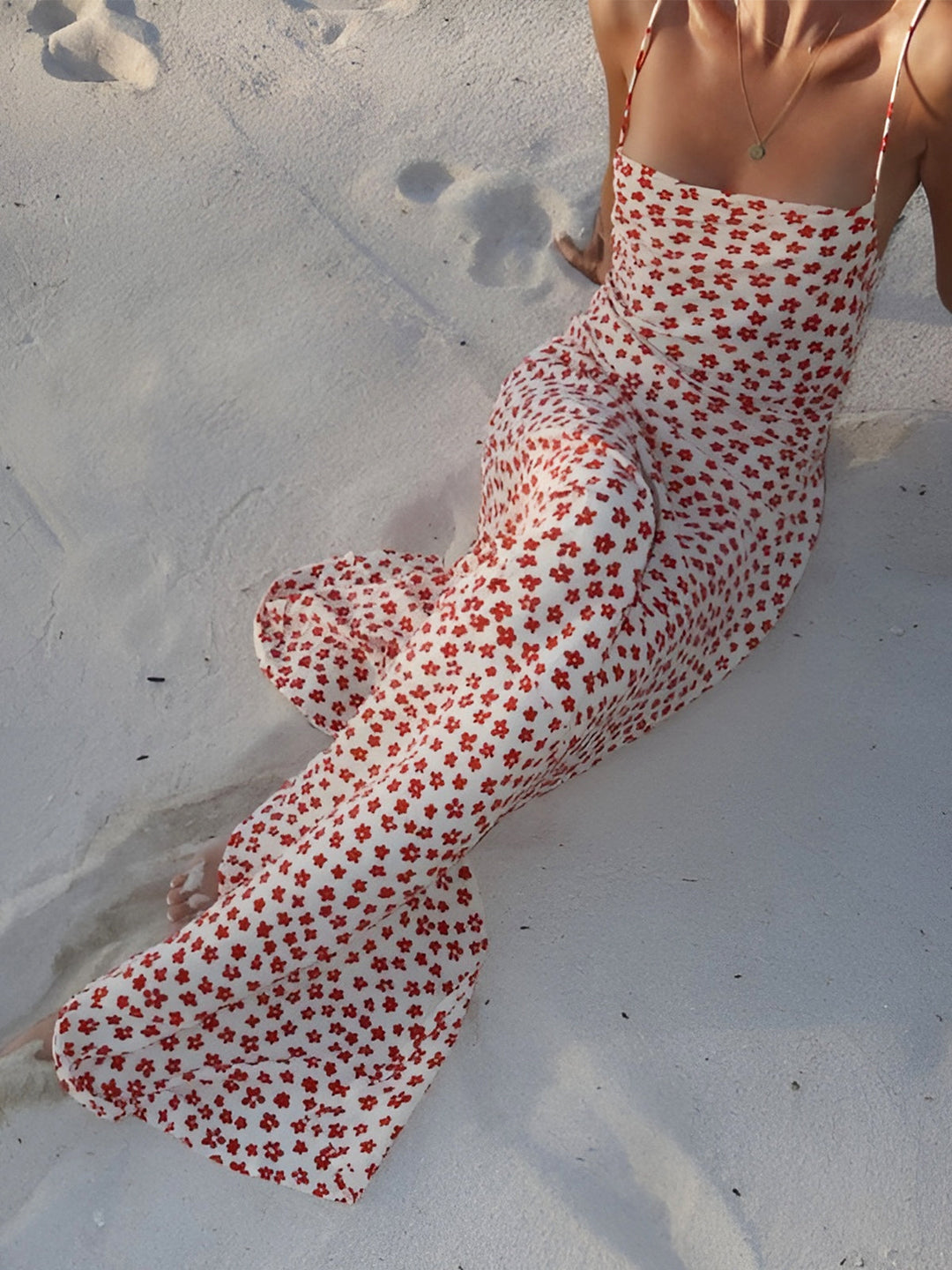 Strappy Floral Print Crisscross Flowy Long Sundress  Liora Lane Boutique Dresses Multicolor / XL 32.00