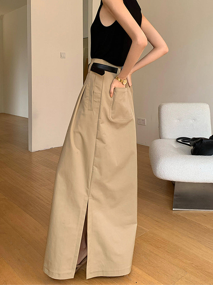 Oversized Cotton Split Maxi Skirt Without Belt  Liora Lane Boutique Skirts