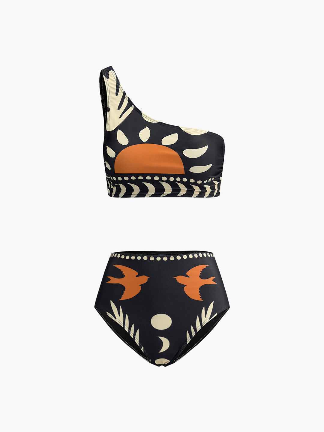 Bird Print Asymmetrical Neck Bikini Set  Liora Lane Boutique Bikini Sets Black / XL 101.99