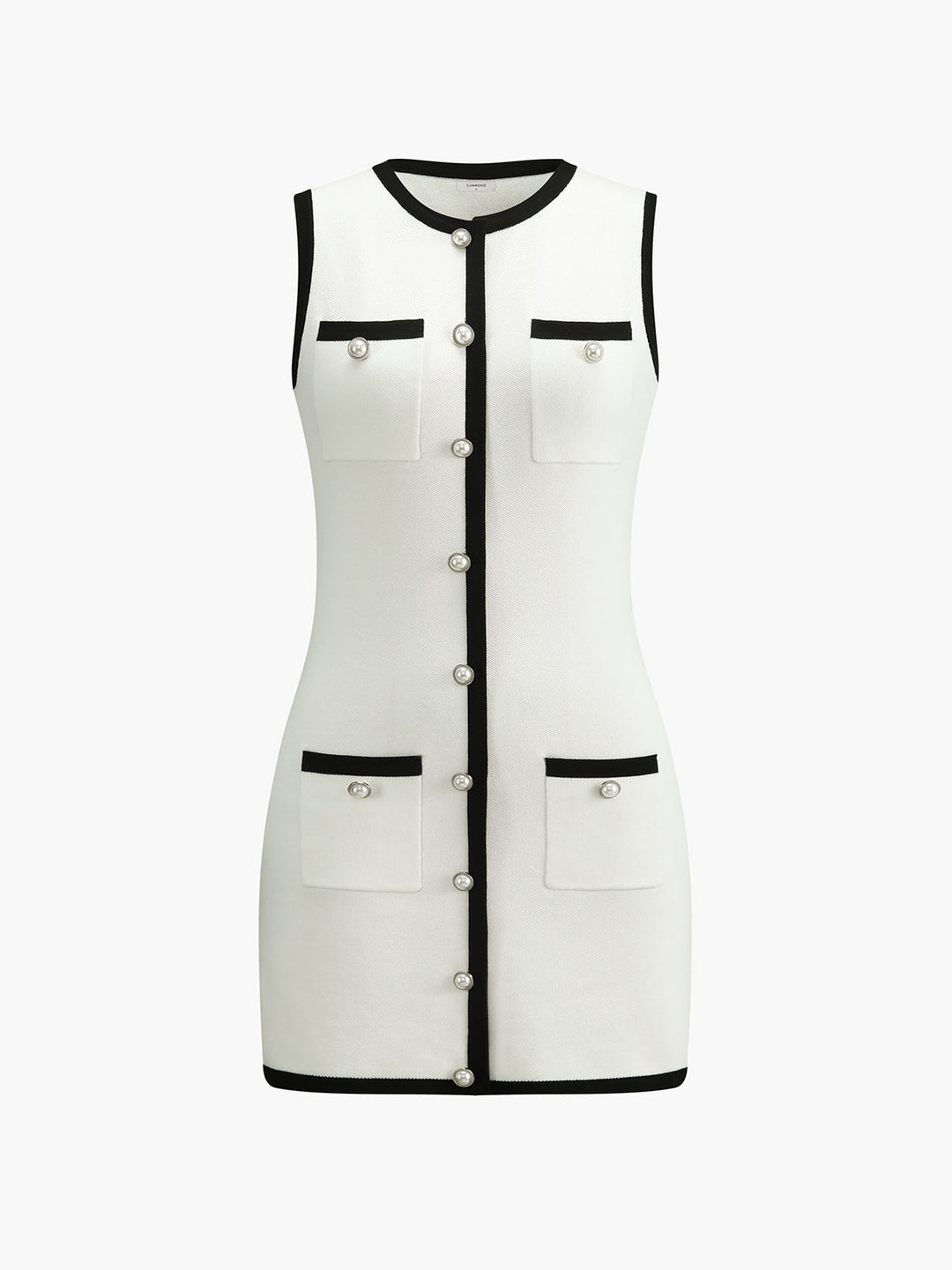 Multi Pocket Button Sleeveless Short Sweater Dress  Liora Lane Boutique Sweater Dresses White / XL 127.99