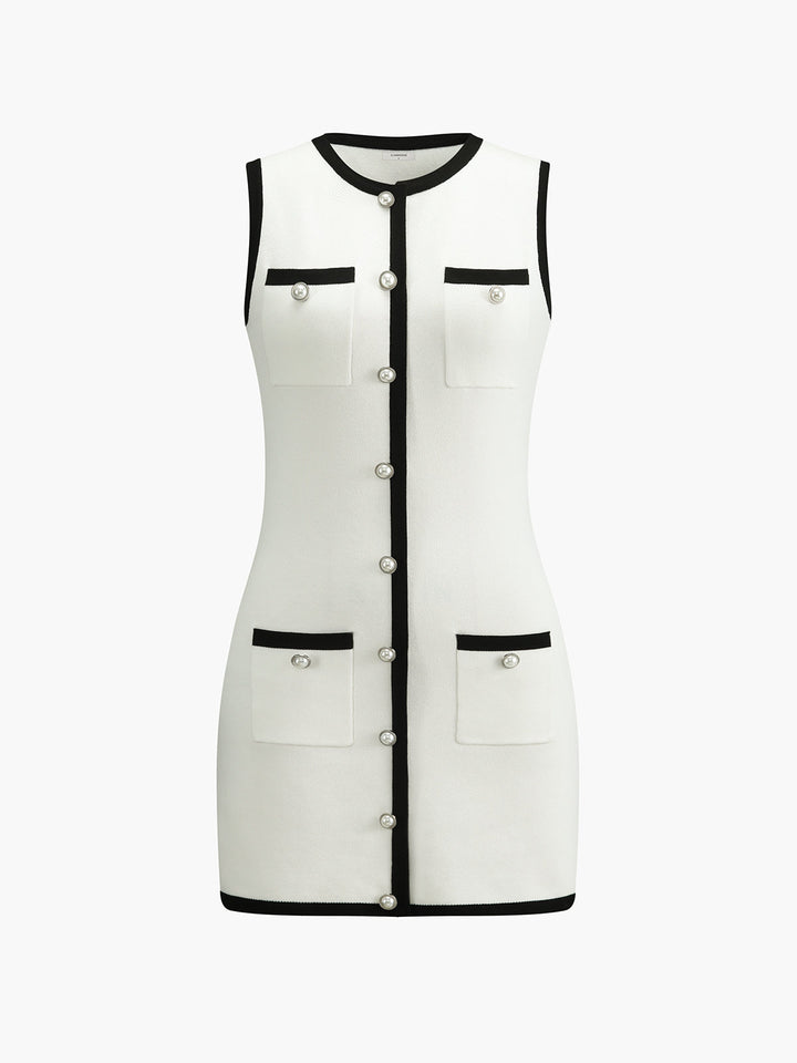 Multi Pocket Button Sleeveless Short Sweater Dress  Liora Lane Boutique Sweater Dresses White / XL 127.99