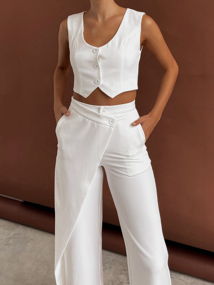 Solid Asymmetrical Straight Leg Pants Set  Liora Lane Boutique Pant Sets