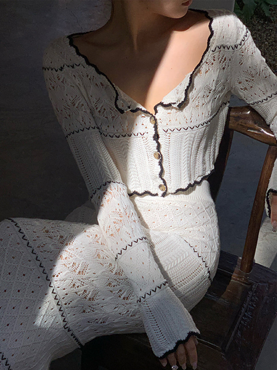 Contrast Binding Knit Cardigan  Liora Lane Boutique Cardigans White / XL 39.00