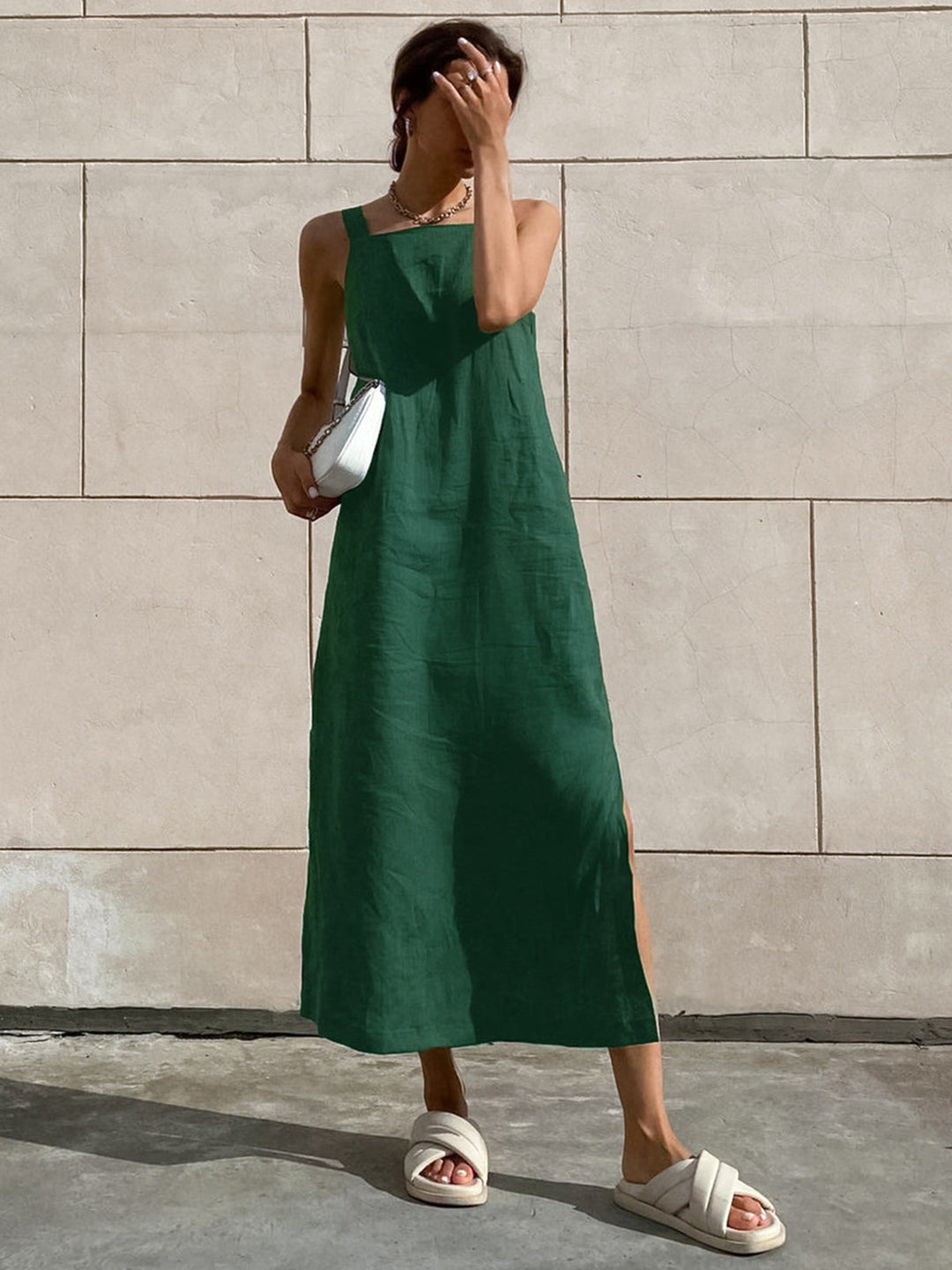 Minimalism Cotton Cami Long Dress  Liora Lane Boutique Dresses Green / XL 84.99