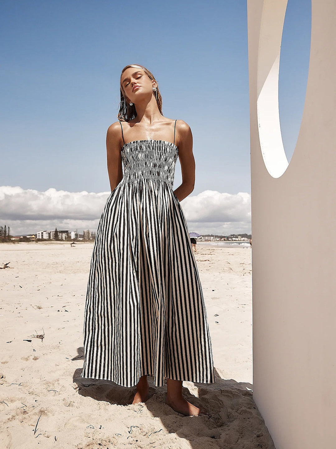 Sleeveless Pinstripe Long Dress  Liora Lane Boutique Dresses
