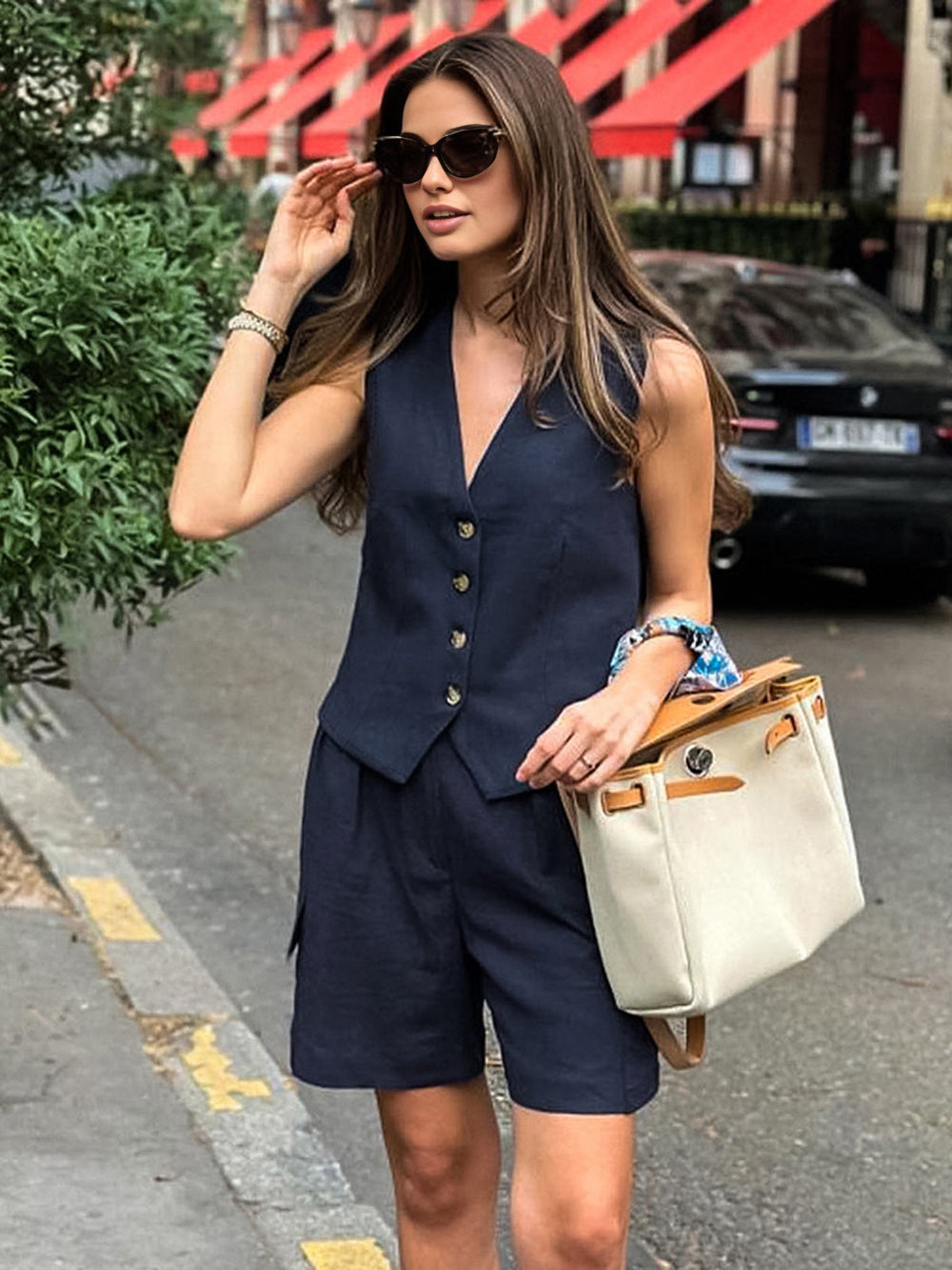 Pure Cotton Casual Tailored Pockets Shorts Set  Liora Lane Boutique Short Sets