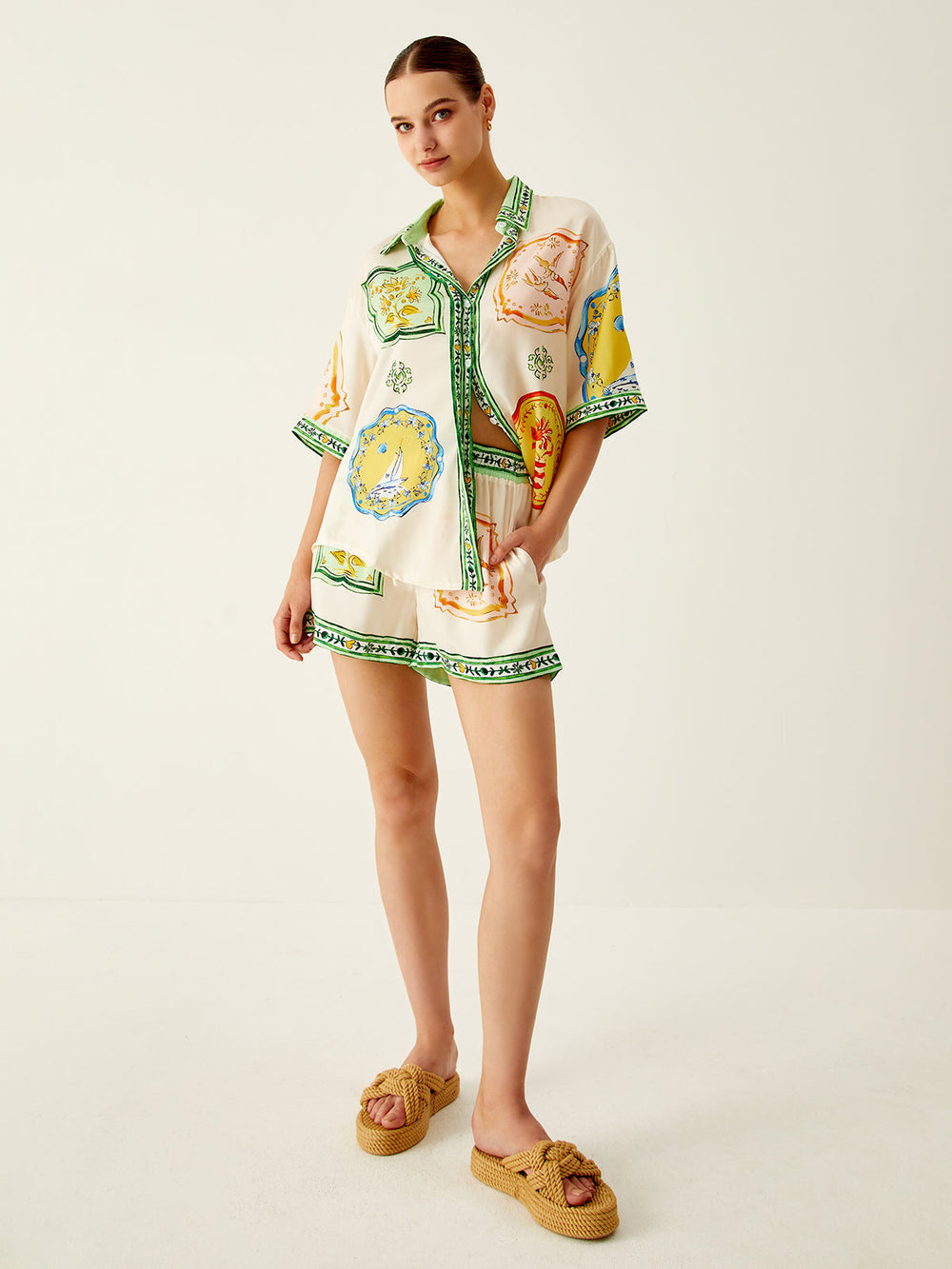 Loosen Printed Satin Shorts Set  Liora Lane Boutique Short Sets