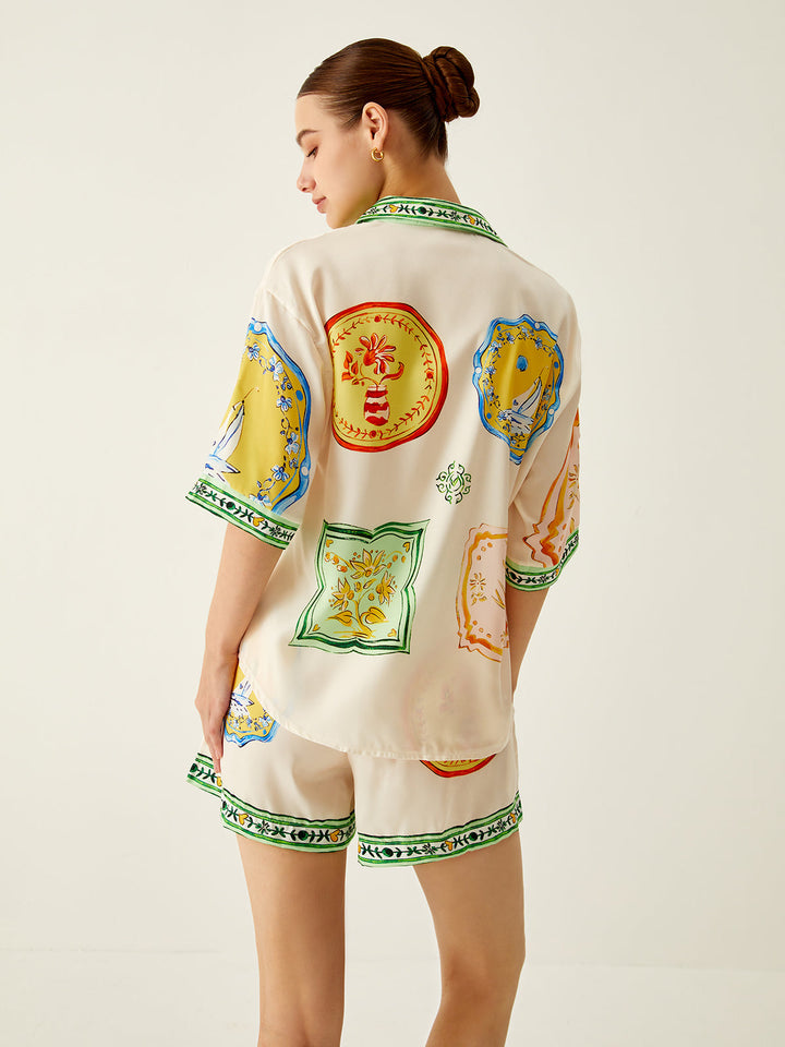 Loosen Printed Satin Shorts Set  Liora Lane Boutique Short Sets