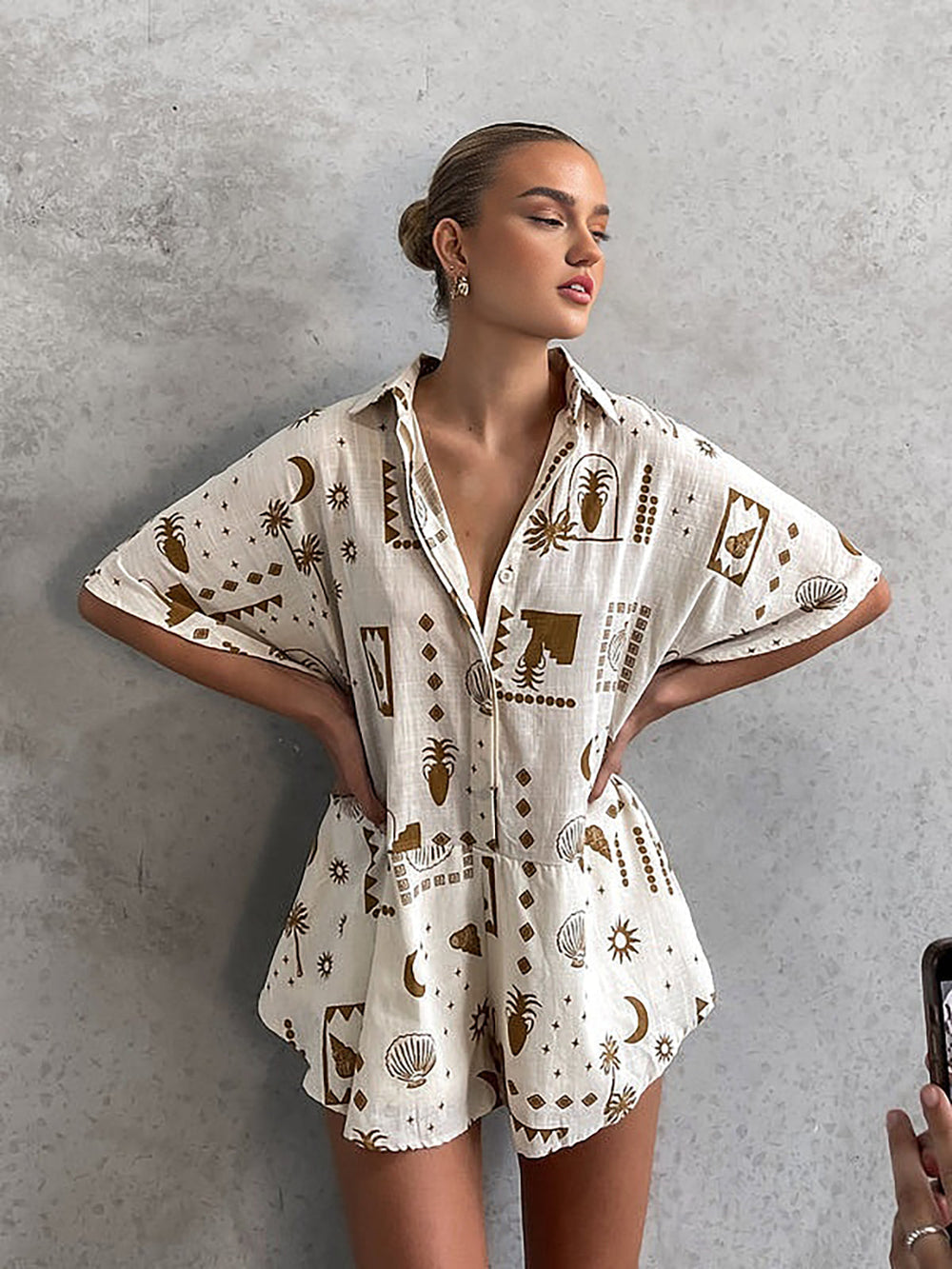 Semi-Sheer Loosen Print Jumpsuit  Liora Lane Boutique Jumpsuits