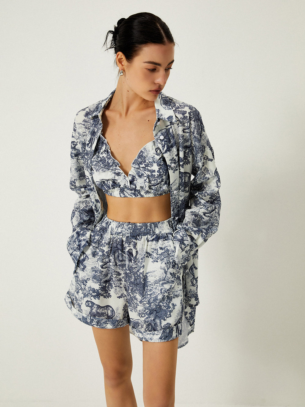 Floral Print Three Piece Shorts Set  Liora Lane Boutique Short Sets