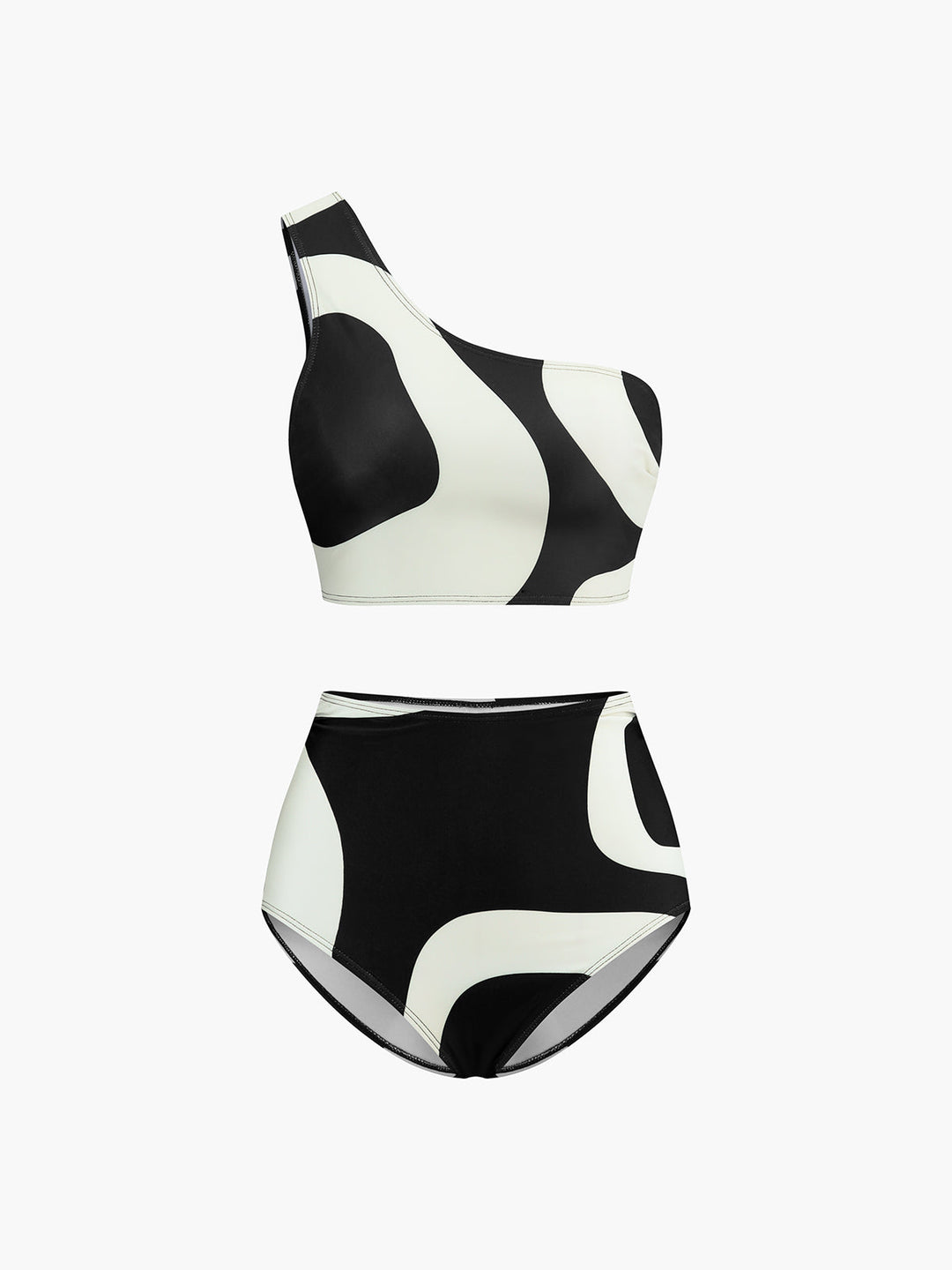 Two-Tone Asymmetrical Neck Bikini Set  Liora Lane Boutique Bikini Sets BlackandWhite / L 95.99