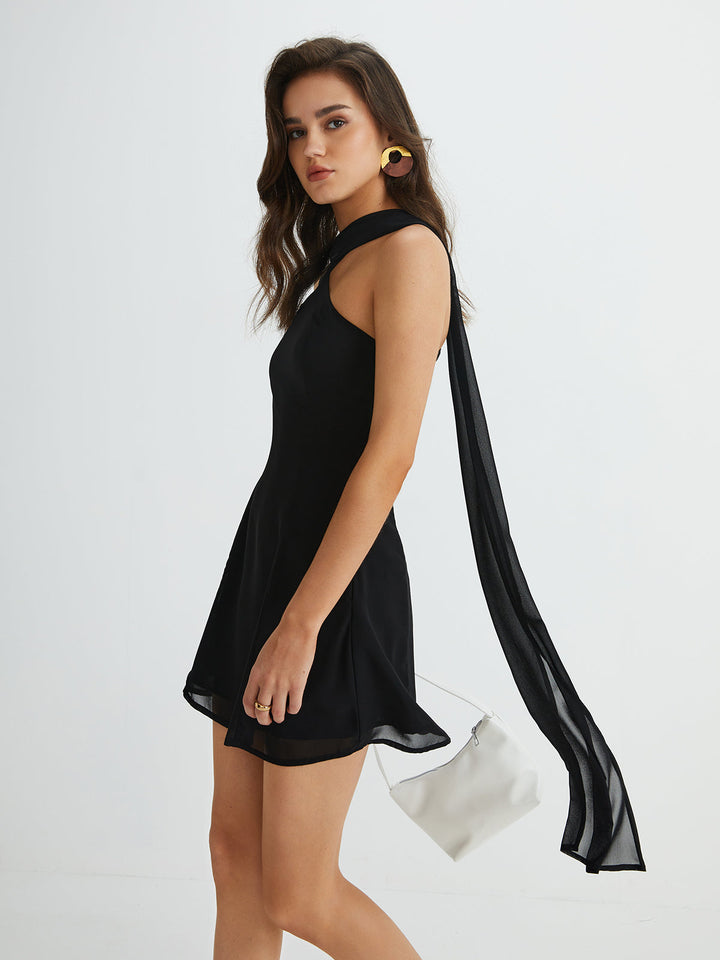 Asymmetrical Cutaway Shoulder Short Dress  Liora Lane Boutique Dresses Black / XL 84.99