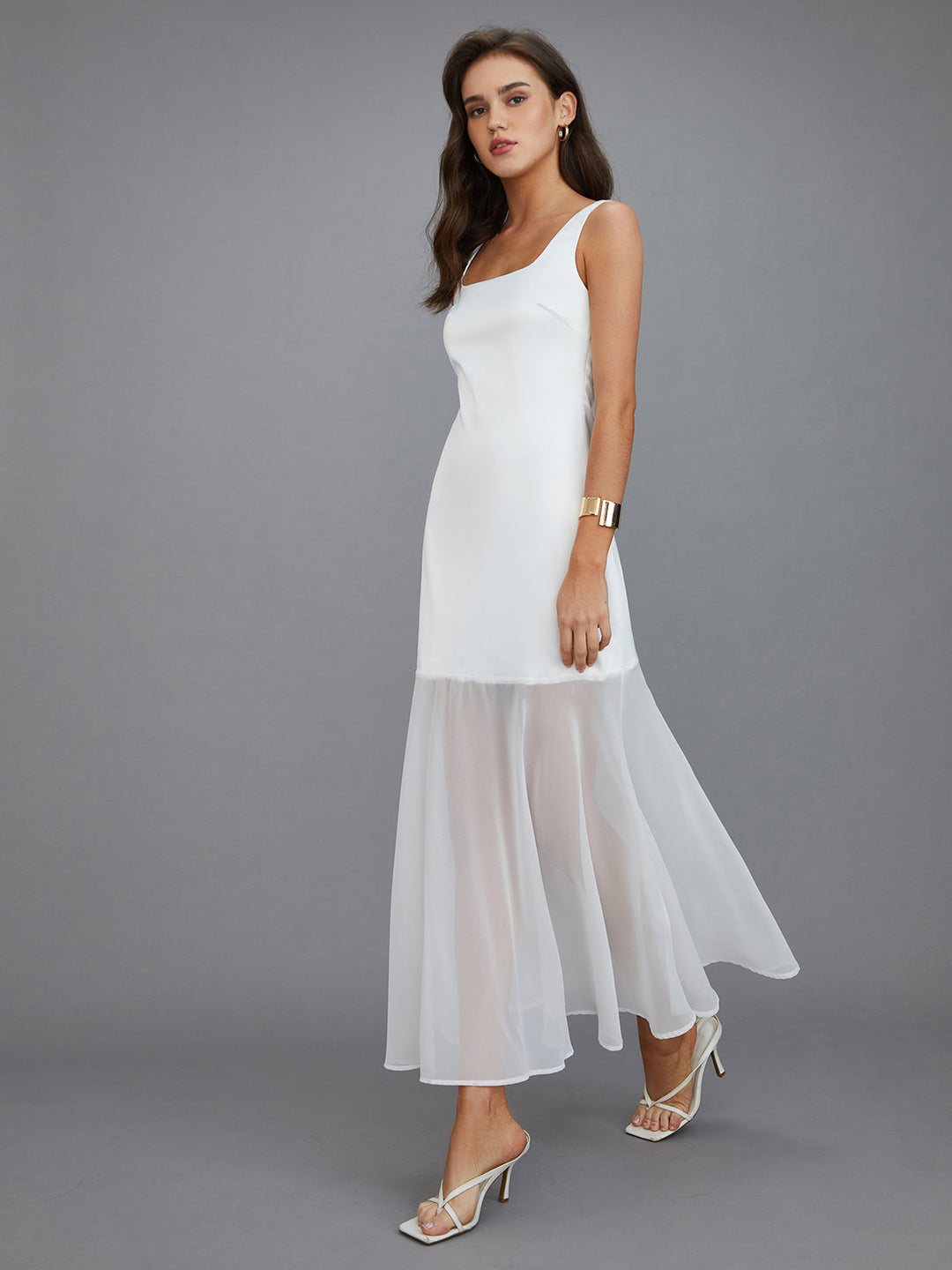 Sheer Overlay Long Dress  Liora Lane Boutique Dresses White / XL 89.99