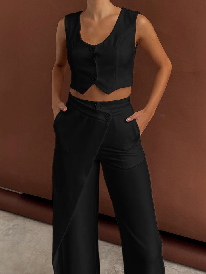 Solid Asymmetrical Straight Leg Pants Set  Liora Lane Boutique Pant Sets
