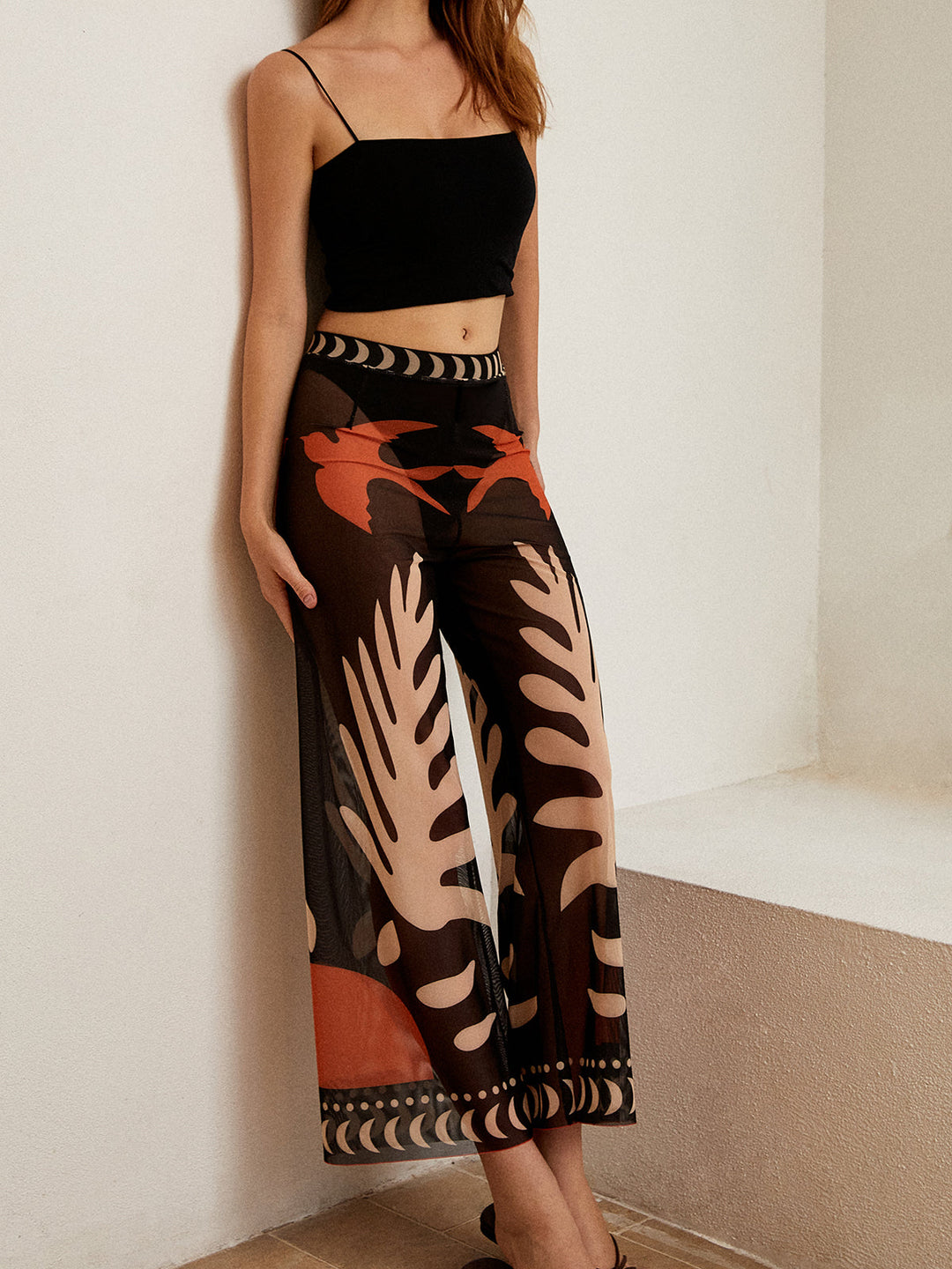 Bird Print Sheer Mesh Pants  Liora Lane Boutique Kimonos & Cover Ups