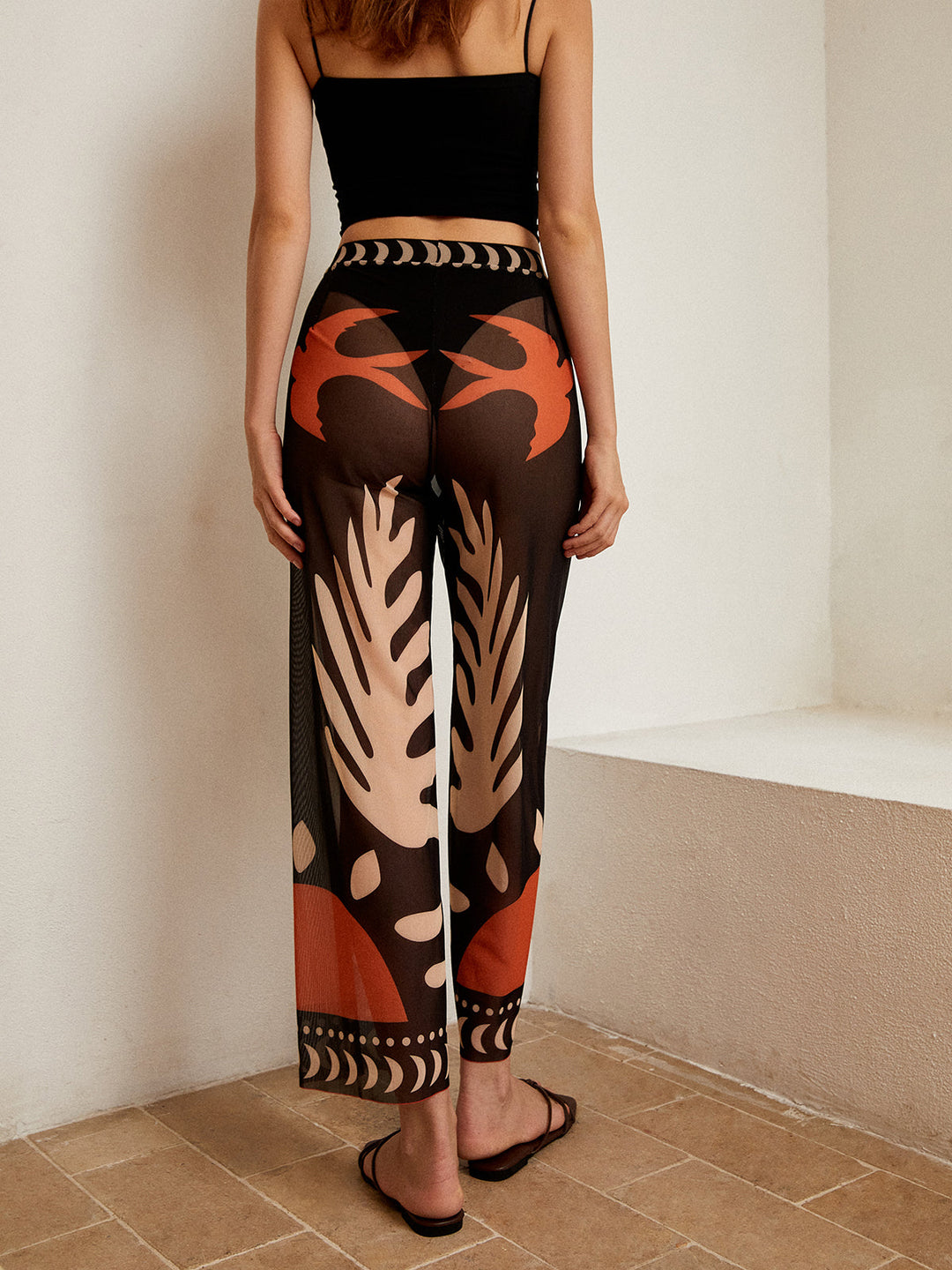 Bird Print Sheer Mesh Pants  Liora Lane Boutique Kimonos & Cover Ups
