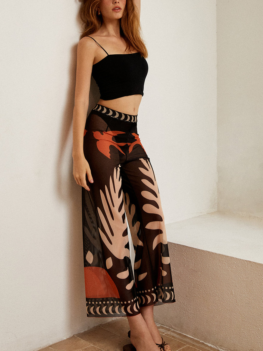 Bird Print Sheer Mesh Pants  Liora Lane Boutique Kimonos & Cover Ups Black / XL 89.99