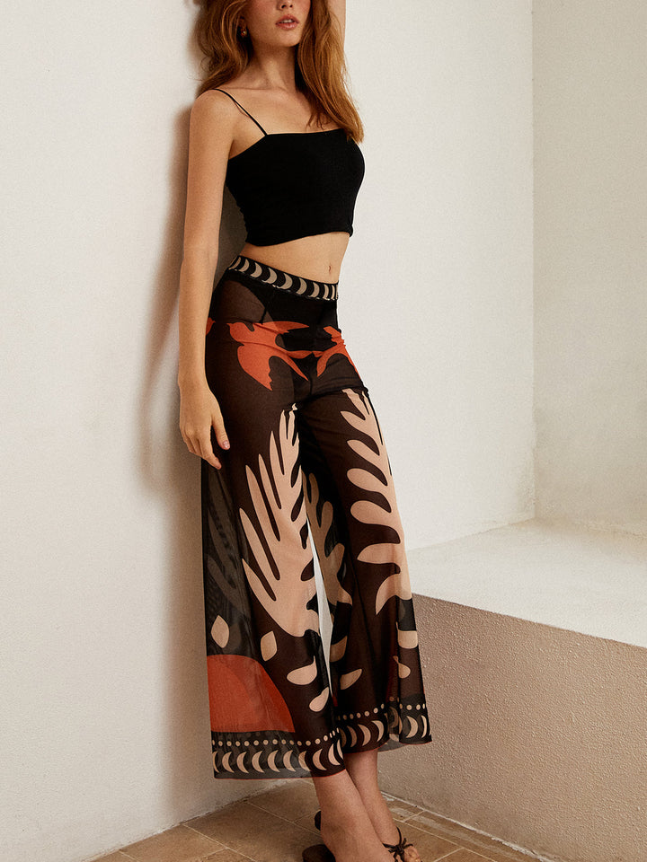 Bird Print Sheer Mesh Pants  Liora Lane Boutique Kimonos & Cover Ups Black / XL 89.99
