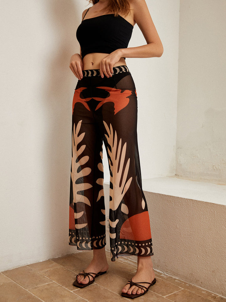 Bird Print Sheer Mesh Pants  Liora Lane Boutique Kimonos & Cover Ups