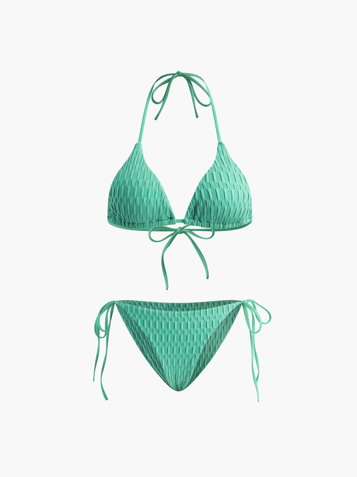 Solid Halter Knotted Bikini Set  Liora Lane Boutique Bikini Sets LightGreen / L 86.99