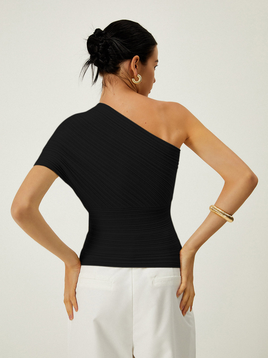 Asymmetrical One Shoulder Knotted Knit Top  Liora Lane Boutique Knit Tops