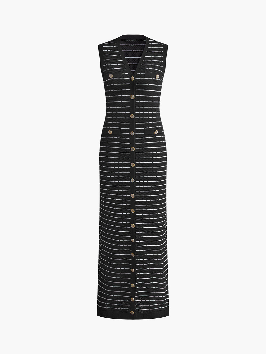Striped Metal Button Long Sweater Dress  Liora Lane Boutique Sweater Dresses Black / XL 134.99