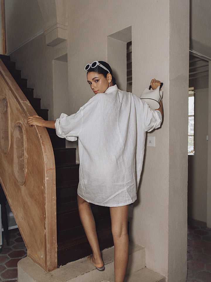 Linen Pockets Semi-Sheer Long Sleeve Dress  Liora Lane Boutique Dresses