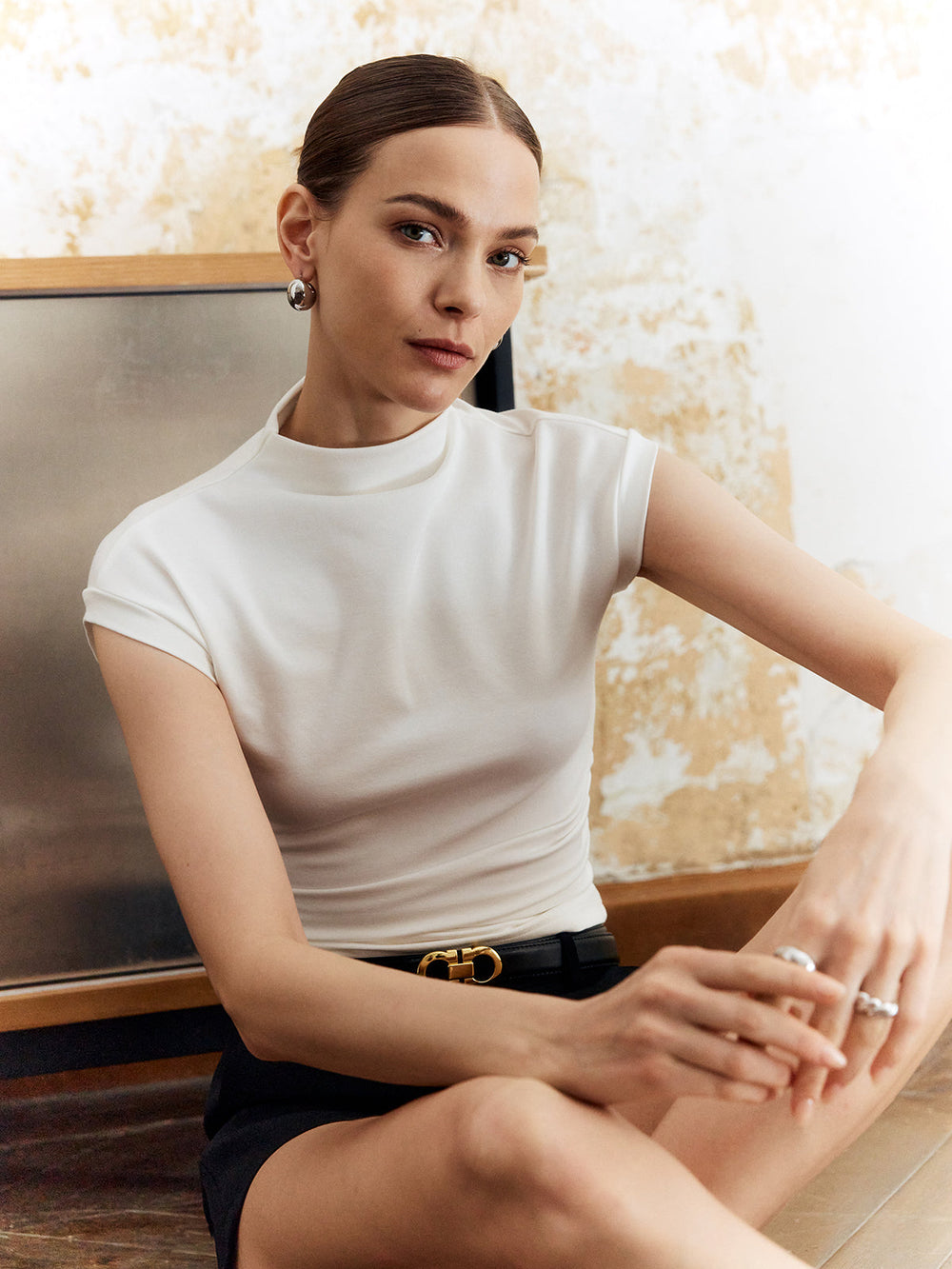 Solid Stand Collar Slim T-Shirt  Liora Lane Boutique T-Shirts