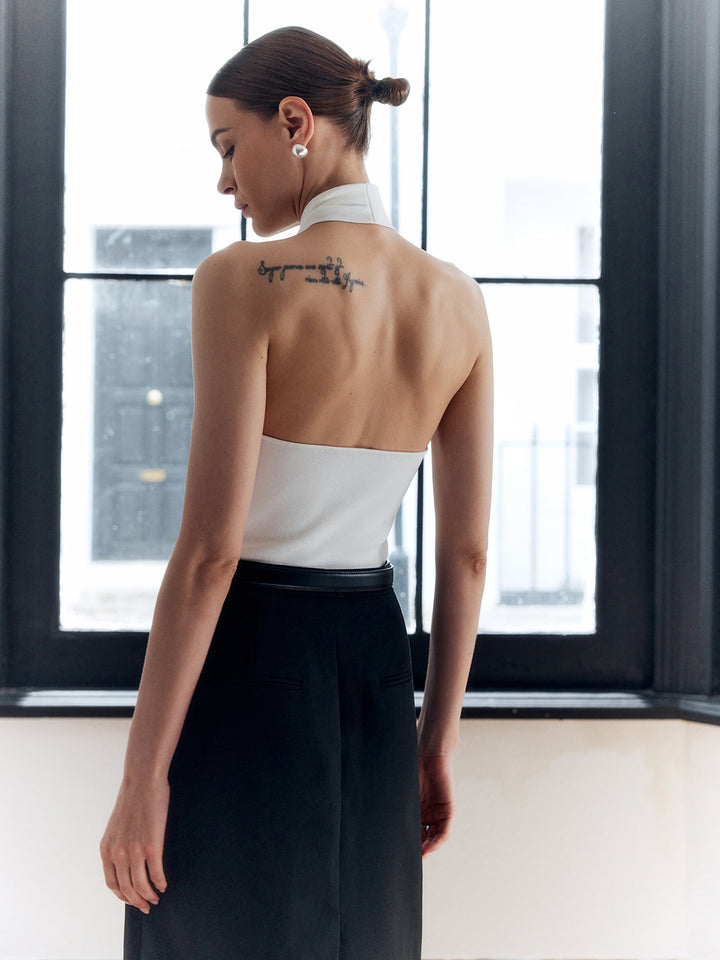 Halter Criss Cross Backless Knit Top  Liora Lane Boutique Knit Tops