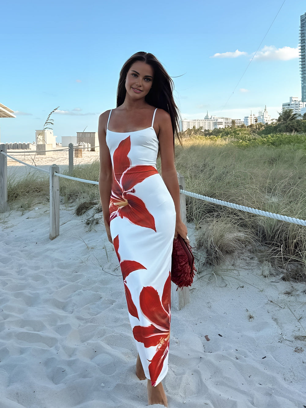 Floral Print Sleeveless Split Long Dress  Liora Lane Boutique Dresses