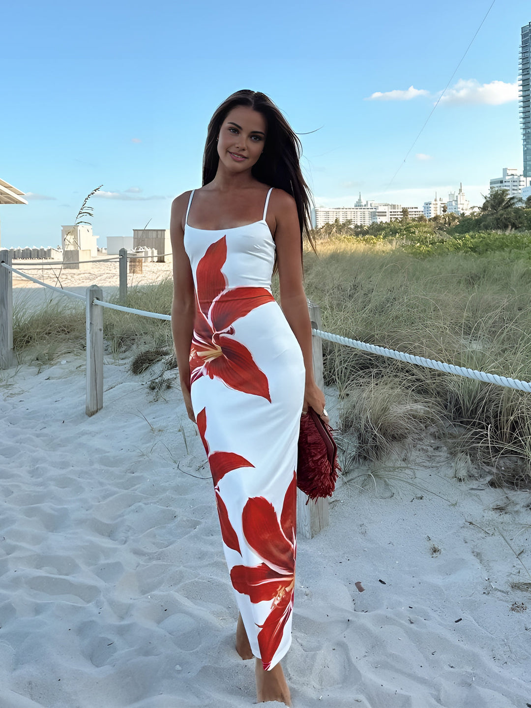 Floral Print Sleeveless Split Long Dress  Liora Lane Boutique Dresses