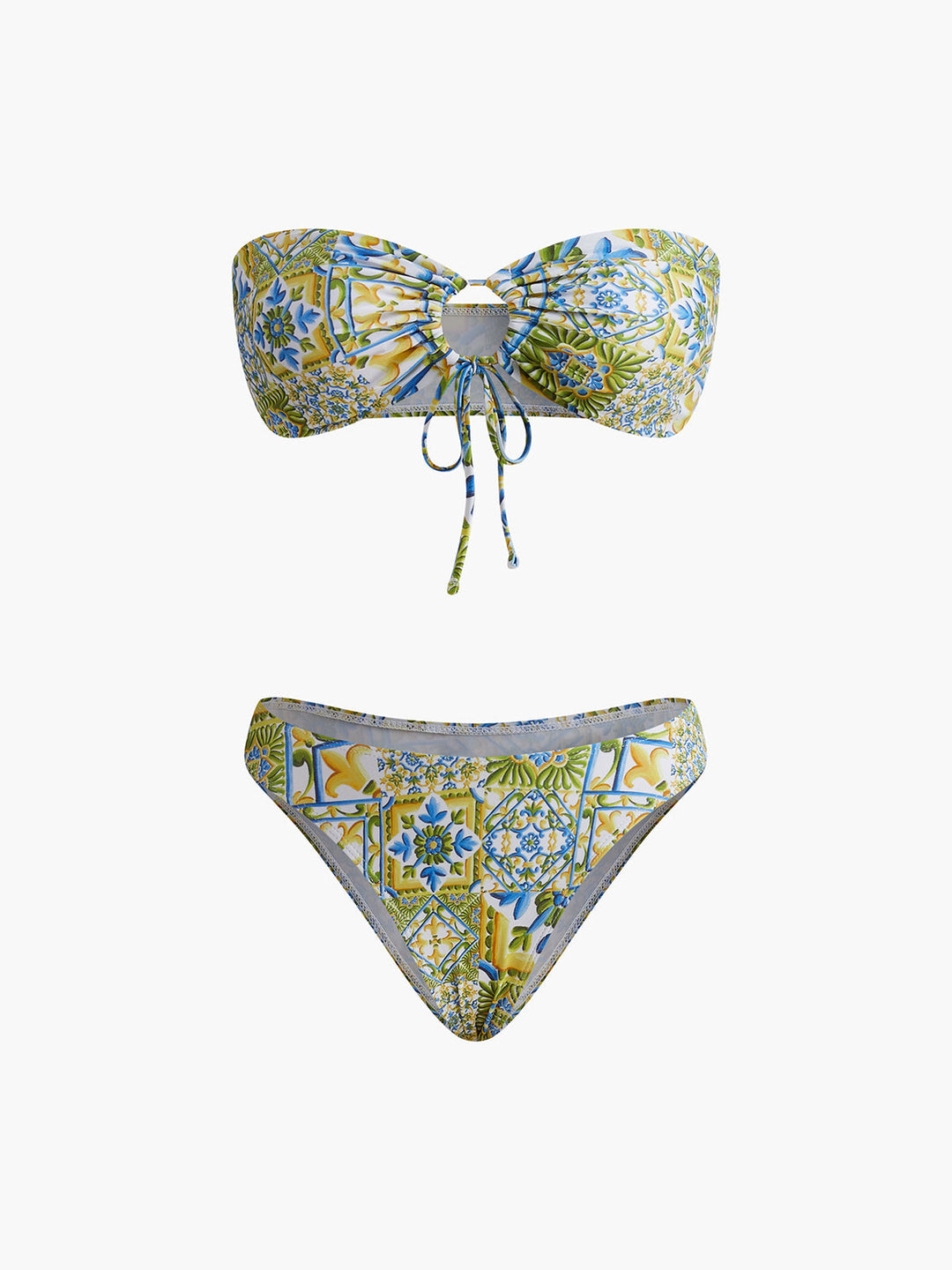 Strapless Print Knotted Bikini Set  Liora Lane Boutique Bikini Sets Multicolor / L 89.99