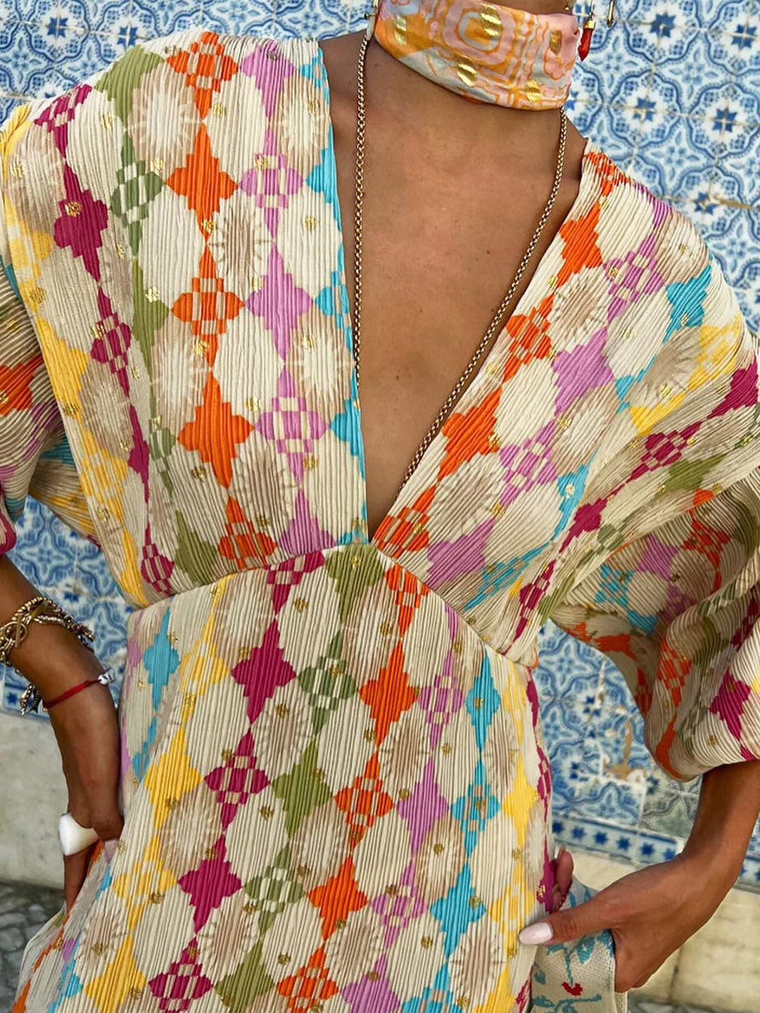 Jacquard Print V-Neck Dress  Liora Lane Boutique Dresses