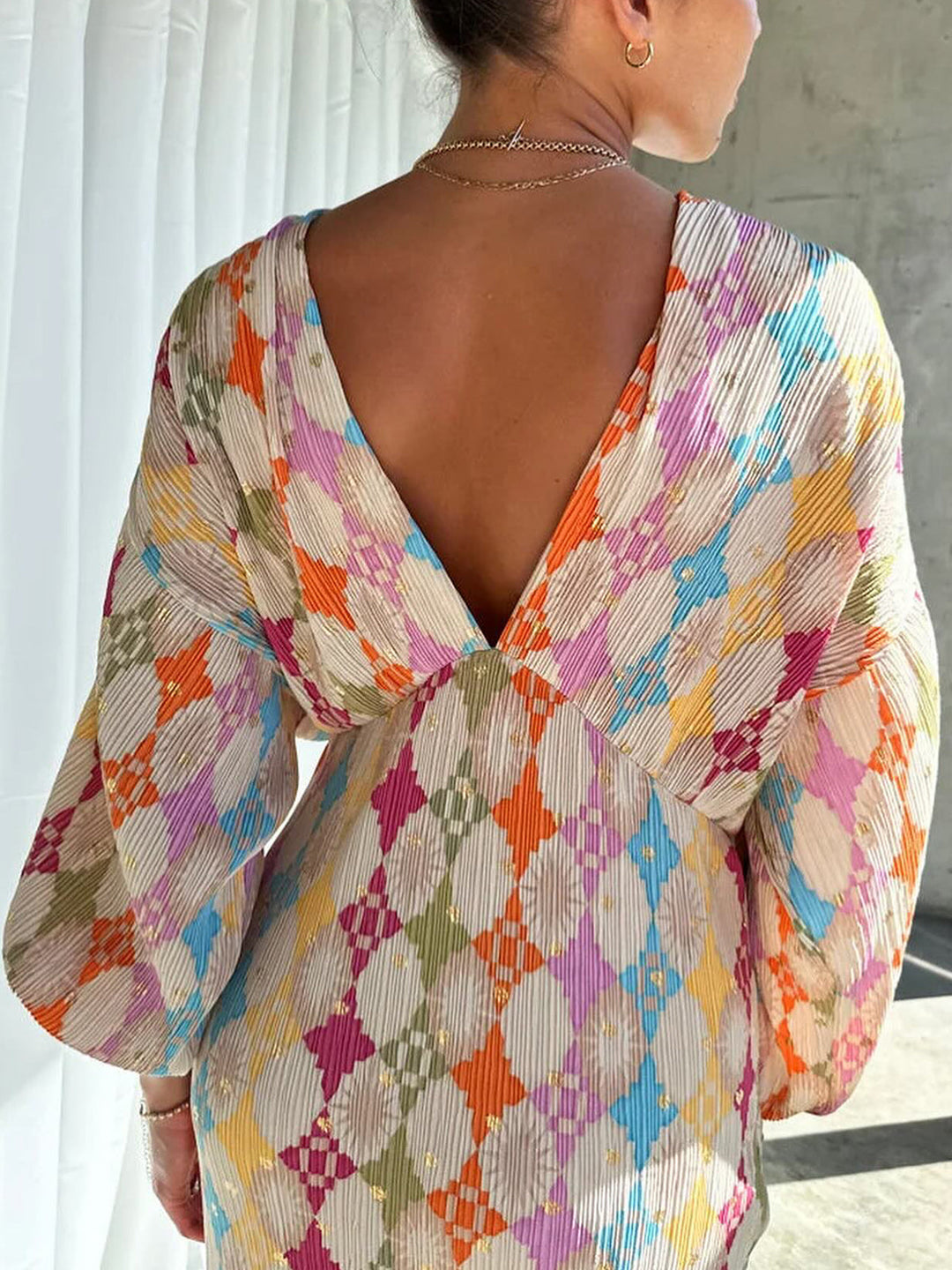 Jacquard Print V-Neck Dress  Liora Lane Boutique Dresses