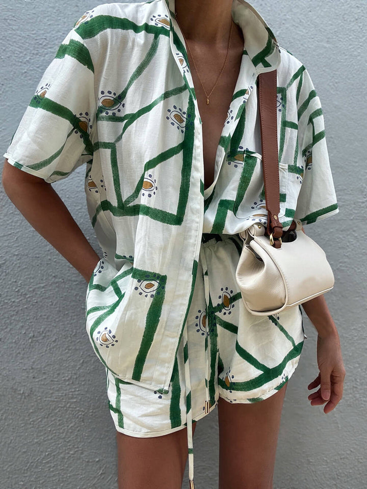 Print Drawstring Shorts Set  Liora Lane Boutique Short Sets