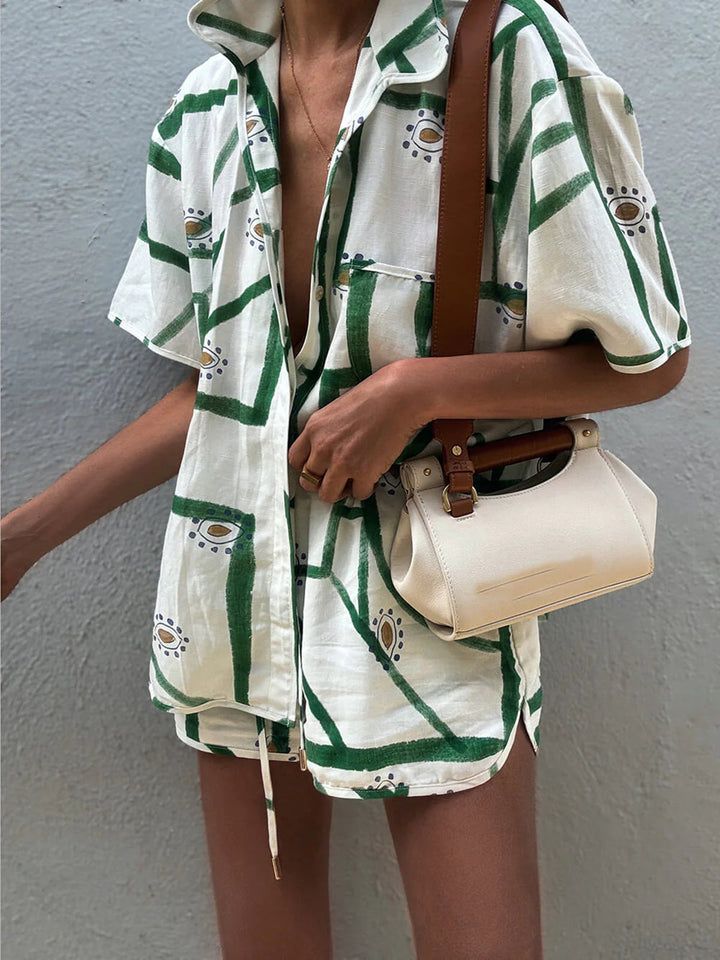 Print Drawstring Shorts Set  Liora Lane Boutique Short Sets