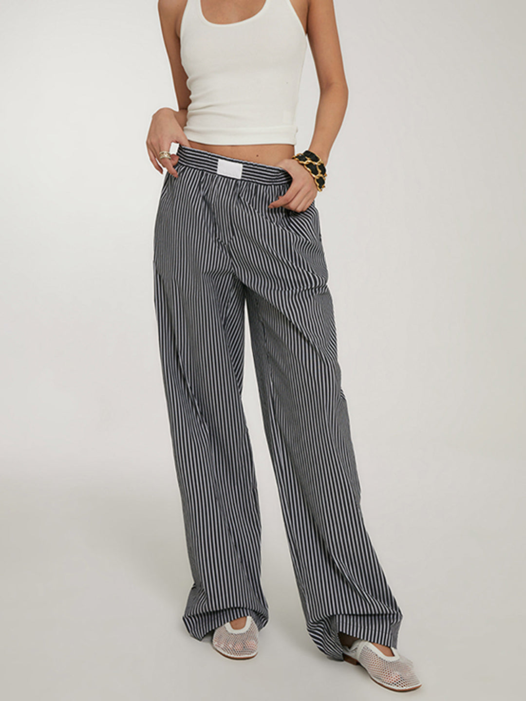 Casual Striped Wide Leg Pants  Liora Lane Boutique Pants Black / XL 26.00