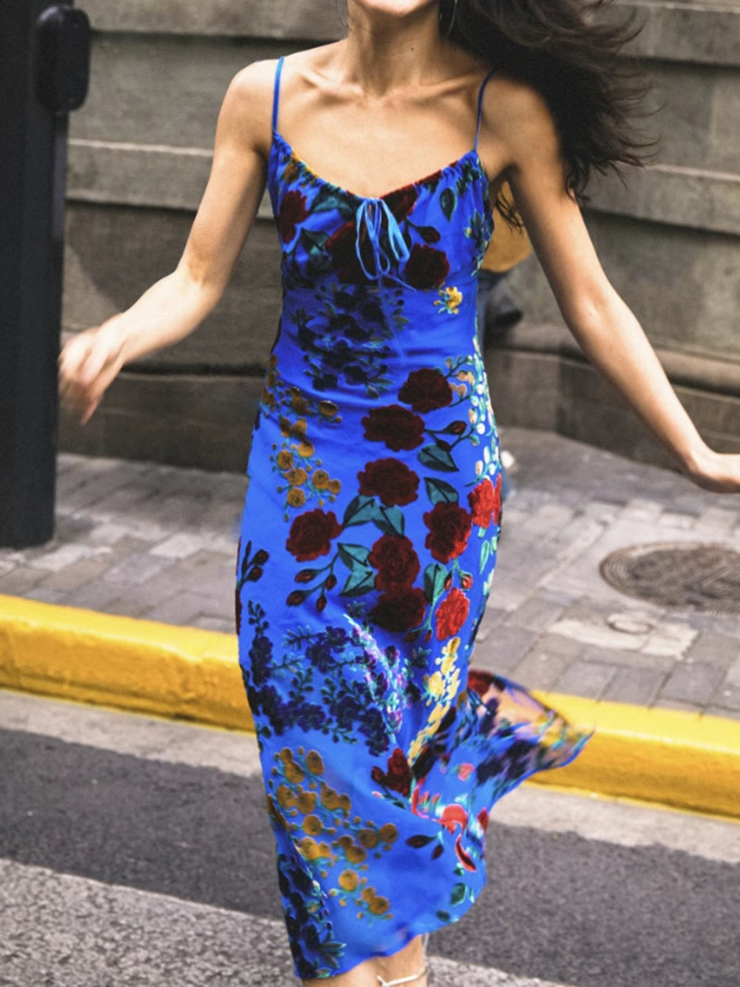 Velvet Floral Appliqué Cami Dress  Liora Lane Boutique Dresses
