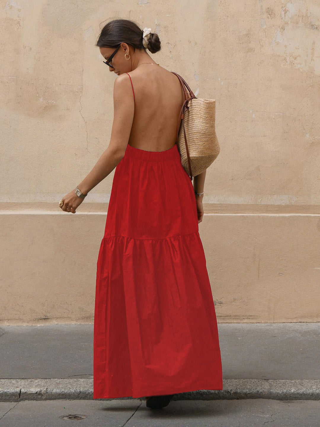 Solid Backless Long Dress  Liora Lane Boutique Dresses Red / XL 39.00