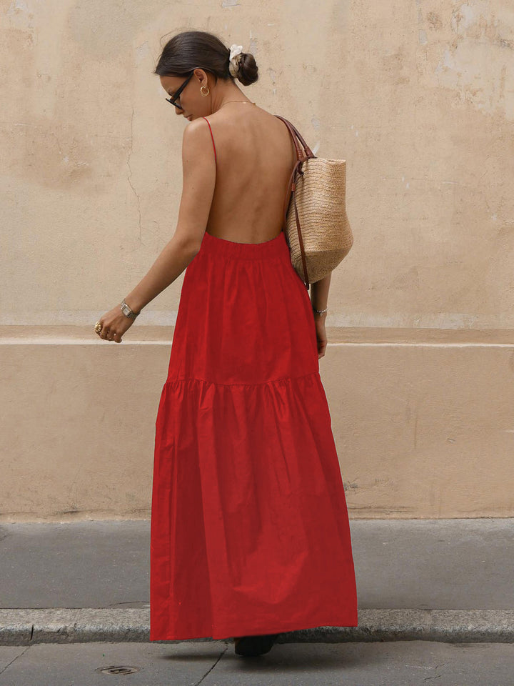 Solid Backless Long Dress  Liora Lane Boutique Dresses Red / XL 39.00