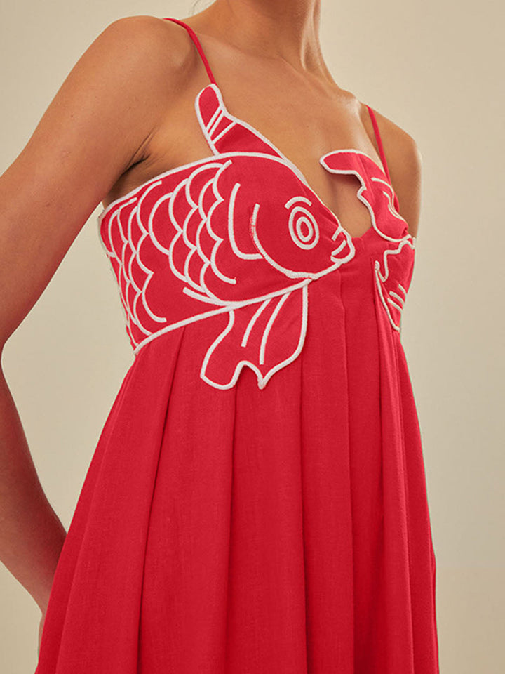 Embroidered Fish Semi-Sheer Cami Dress  Liora Lane Boutique Dresses