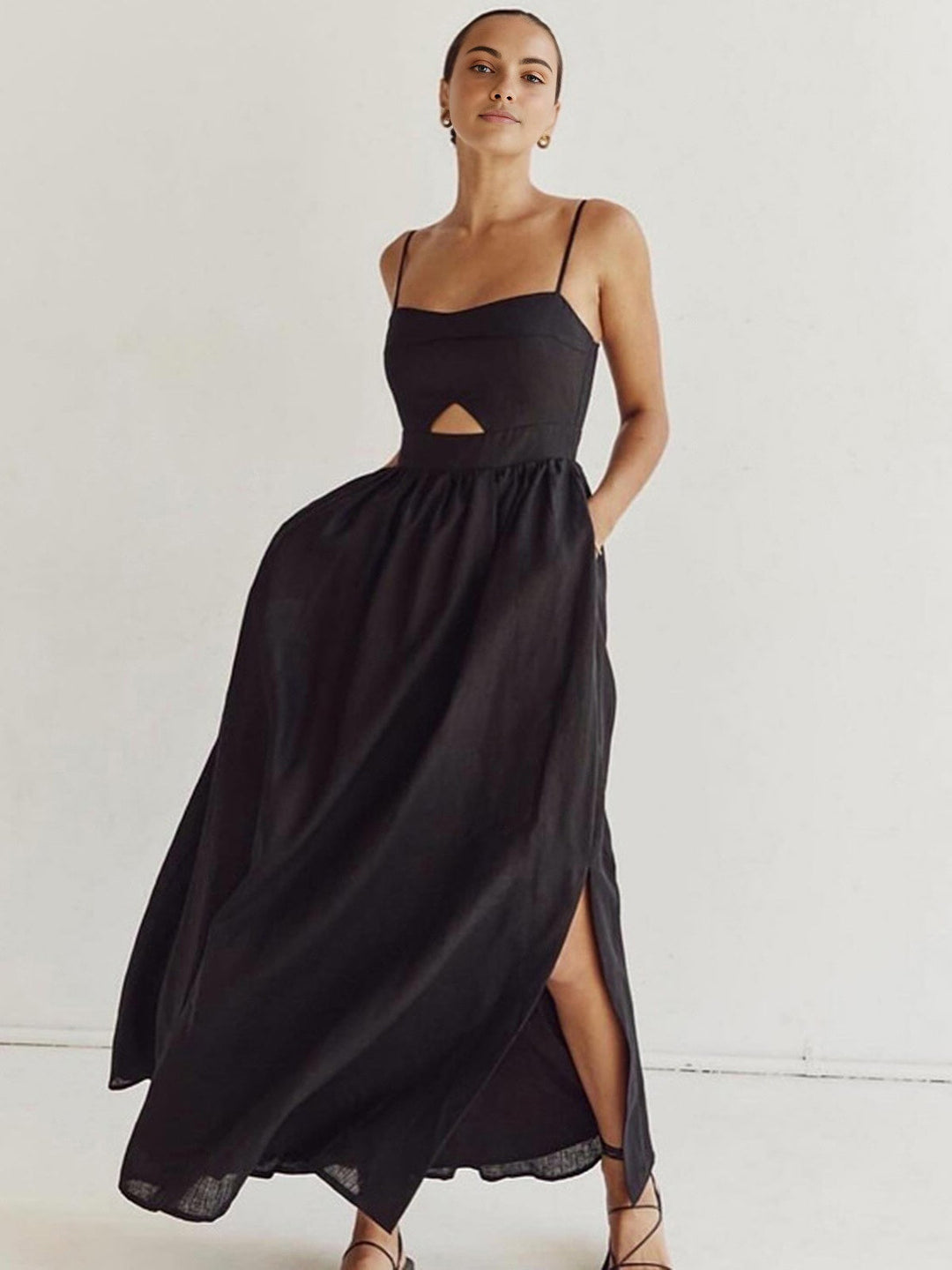 Cotton Sleeveless Pockets Cutout Long Dress  Liora Lane Boutique Dresses