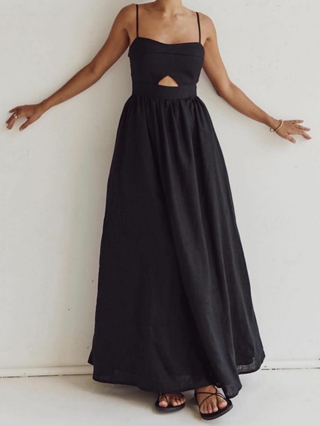Cotton Sleeveless Pockets Cutout Long Dress  Liora Lane Boutique Dresses
